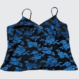 Ladies Blue & Black Floral Tank Top, Camisole